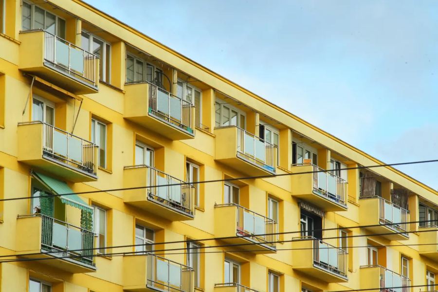 Yellow apartment block